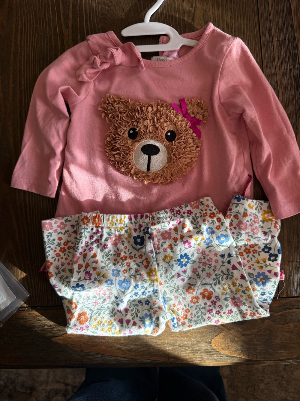 Girls Pink Bear Long-Sleeve Top & Floral Sleep Shorts Pajama Set